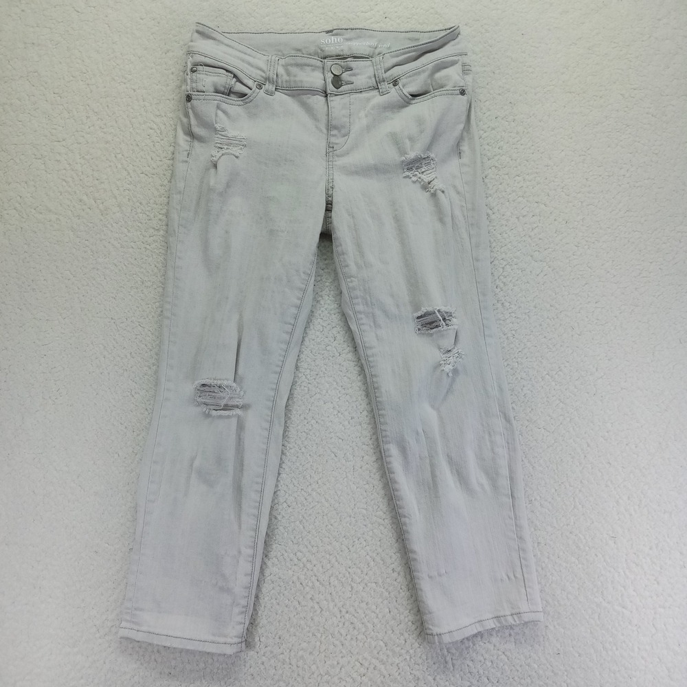 New York & Company Soho Jeans Womens 6 Grey Cropped Boyfriend Distressed Ripped